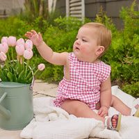 Little English traditional children's clothing. Red windowpane bubble for baby boys