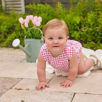 Little English traditional children's clothing. Red windowpane bubble for baby boys