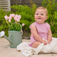Little English traditional children's clothing. Red windowpane bubble for baby boys