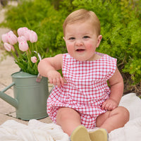 Little English traditional children's clothing. Red windowpane bubble for baby boys