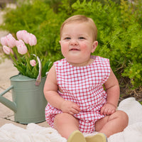 Little English traditional children's clothing. Red windowpane bubble for baby boys