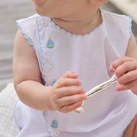 Little English Classic davis day set with embroidered sailboats and buttons running down front right side, for baby