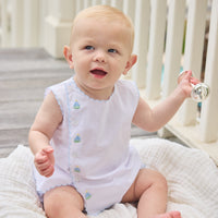 Little English Classic davis day set with embroidered sailboats and buttons running down front right side, for baby