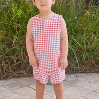 Little English traditional children's clothing. Classic john john for toddler boys in red windowpane