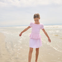 Little English classic isla skirt in jaipur pink with smocked waistband, for little girl
