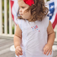 Little English classic Davis day set with flag motif on chest and buttons down front right side, unisex set for baby