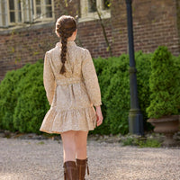 Little English traditional children's clothing. Long sleeve khaki floral shirt dress with tie sash for older girls