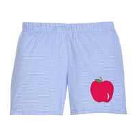Little English traditional children's clothing. Royal gingham basic shorts with apple applique for toddler boys