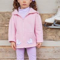 Little English traditional clothing, light pink zip up hoodie with ice skate applique on pockets for little girl