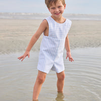 Little English traditional children's clothing. Light blue and white striped John John for toddler boys for summer