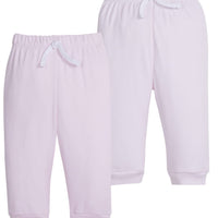 Little English traditional children's clothing. Light pink and white set of knit baby joggers for girls