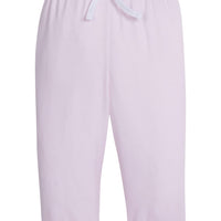 Little English traditional children's clothing. Light pink and white set of knit baby joggers for girls