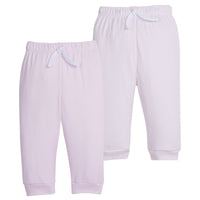 Little English traditional children's clothing. Light pink and white set of knit baby joggers for girls