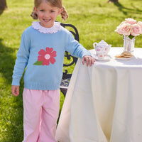 Little English classic toddler girl long sleeve blouse with ruffle collar and pink trim