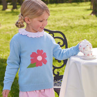 Little English classic toddler girl long sleeve blouse with ruffle collar and pink trim