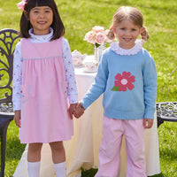 Little English classic toddler girl long sleeve blouse with ruffle collar and pink trim