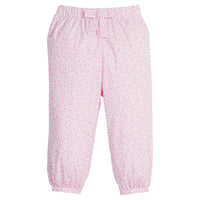 Little English traditional kids clothing, Banded bow pant in light pink floral for little girl.
