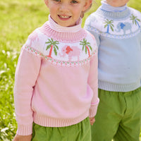 Gestreifter Rollkragenpullover - Hellrosa