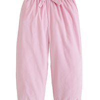 Little English classic children's clothing, toddler girls light pink corduroy banded pull on pant with fixed bow on waist