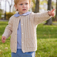 Little English classic baby boy peter pan shirt in grey blue gingham