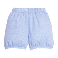 Little English traditional children's clothing. Royal blue gingham banded shorts for toddler boys for summer