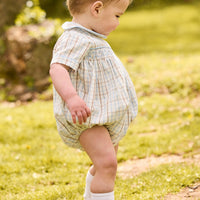 little english classic children's clothing cream, brown, and light blue plaid for boys for fall