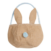 Little English traditional children's clothing. Light blue and white gingham lined woven easter basket. Bunny basket for easter for little boys