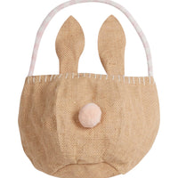 Little English traditional children's clothing. Light pink and white gingham lined woven easter basket. Bunny basket for easter for little girls