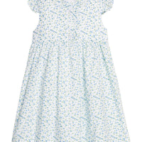 Little English traditional children's clothing. Blue and green floral dress with ruffled collar and flutter sleeves for little girls