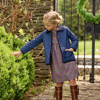 Little English children's classic quilted jacket in navy with brass buttons and corduroy details
