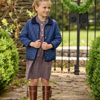 Little English children's classic quilted jacket in navy with brass buttons and corduroy details