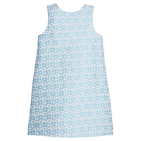 Little English classic sleeveless Biz dress in blue jacquard floral for little girl