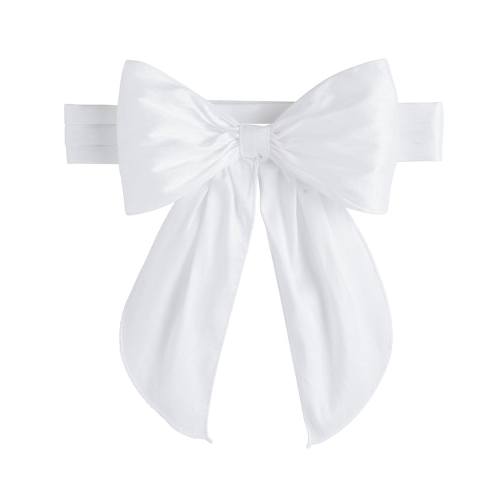 Little English flower girl dress sash, white fixed bow sash with adjustable closure