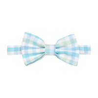 Little English traditional children's clothing. Aqua blue and green plaid bow tie for boys.