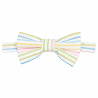 Little English traditional children's clothing. Rainbow stripe seersucker bow tie for boys.