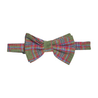 Little English traditional children's clothing. Boys bow tie in olive, maroon, and blue Thornhill Plaid. Holiday bow tie for boys.