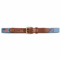 Little English traditional children's clothing. Smathers and Branson Needlepoint belt for boys. Light Blue needlepoint belt for 4th of July for kids