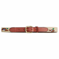 Little English traditional children's clothing. Smathers and Branson Needlepoint belt for boys. Tan mallard belt for kids