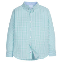 Little English boy's aqua gingham button down for summer, classic children's clothing
