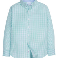 Little English boy's aqua gingham button down for summer, classic children's clothing