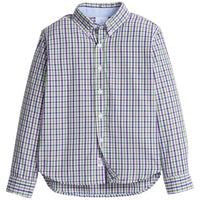 little english classic children's clothes, boys green and purple plaid button down shirt for fall