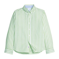 Little English traditional children's clothing. Soft green and white Savanna Stripe button down shirt for boys