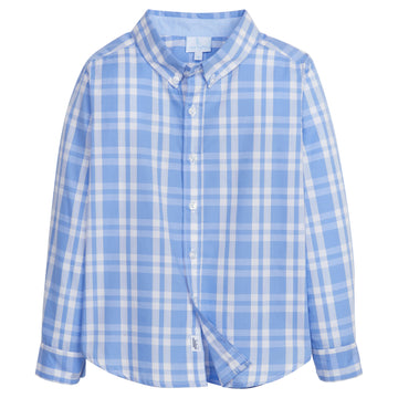 Little English tradition button down shirt for boys, blue and white plaid shirt for spring