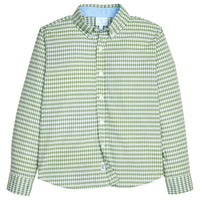 Little English traditional children's clothing. Green and white Watercress gingham classic button down shirt for boys