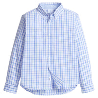 Little English classic kids clothing. Blue and white plaid button down shirt for boys for Fall