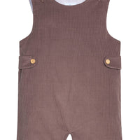Little English traditional children's clothing. Chocolate brown corduroy john john with button tabs for toddler boys