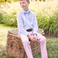 Little English traditional children's clothing. Boy's blue, pink, and green plaid bow tie for Spring. Easter bow tie for boys