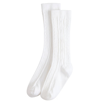 Little English children's traditional cabled knee high socks, classic white socks for fall