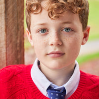 Little English traditional children's clothing. Boy's navy patterned neck tie for formal occasions.