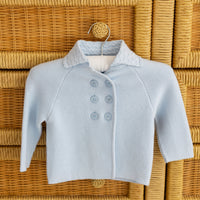 Little English baby knit button front coat in light blue